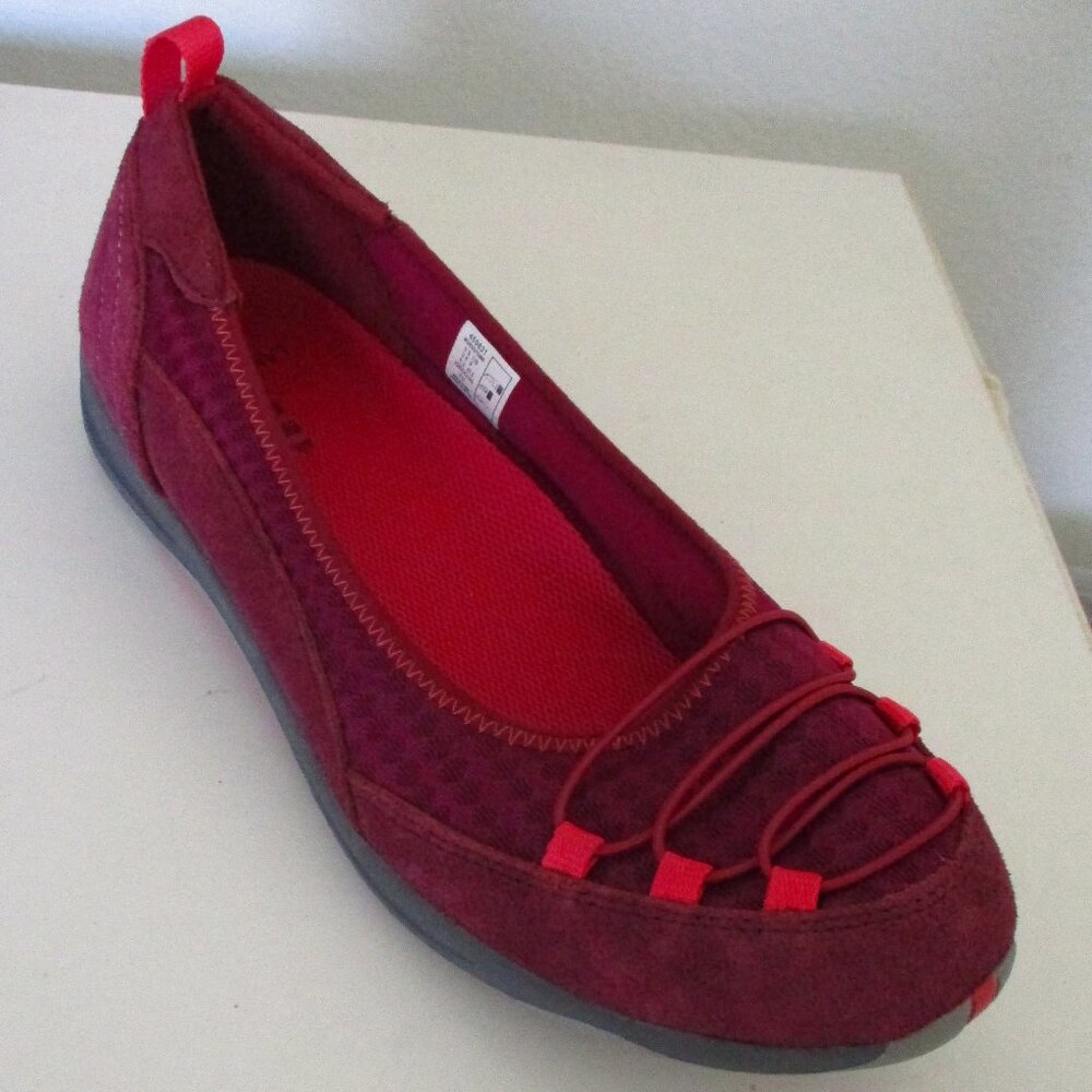 Lands' End Womens Burgundy Wine Suede & Textile Flat Loafer NWOB - Size 11M